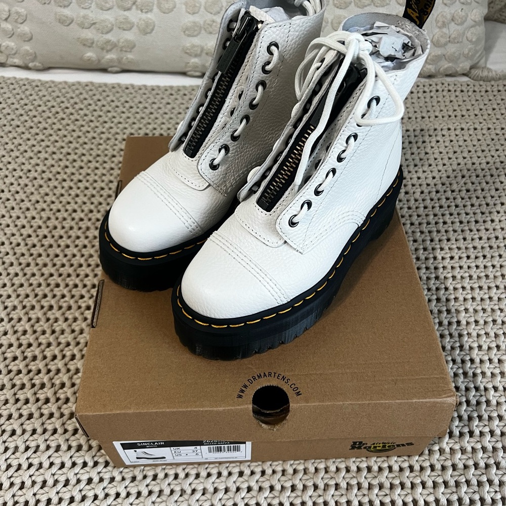 Dr. Martens White Combat Boots with Chunky Platform - Picture 6 of 6